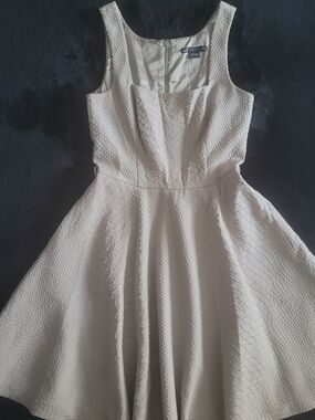 Armani Exchange Textured Fit-and-Flare Mini Dress in Light Beige
